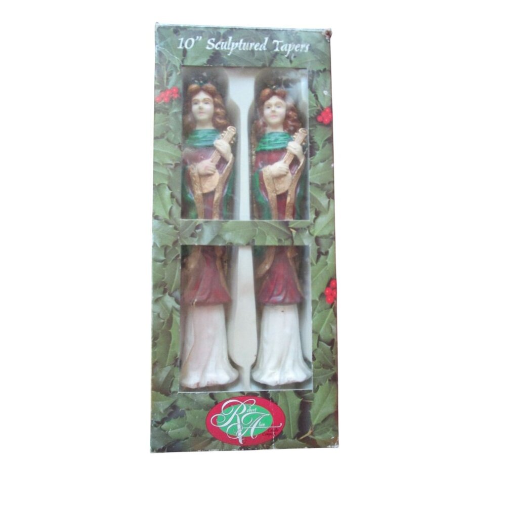Vintage Sculptured Christmas  Angel Tapers Candles Robert Alan 10in A Pair GUC
